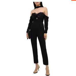 Self-Potrait Tailored Crepe Bow Jumpsuit